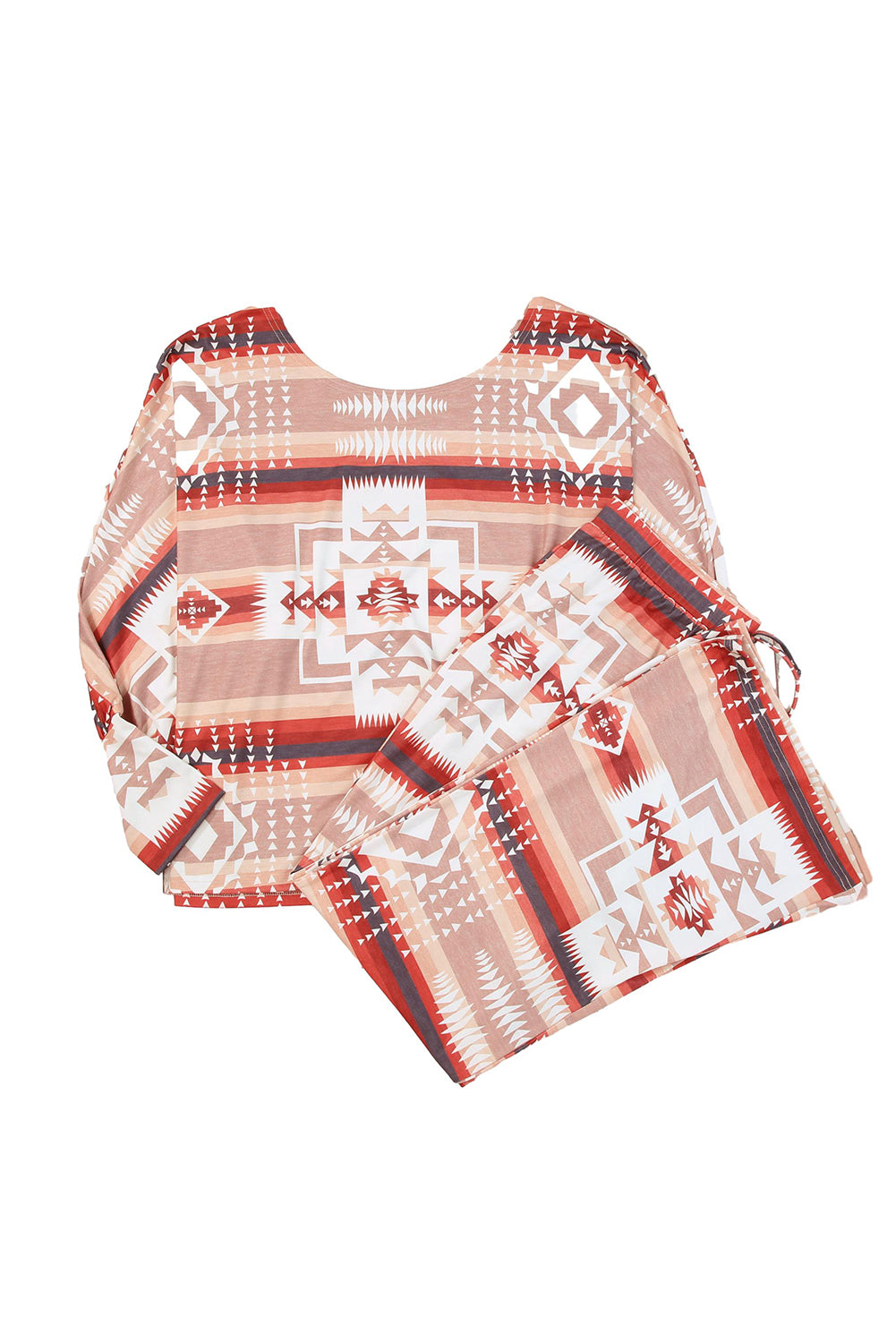 Multicolour Aztec Print Puff Sleeve Pullover and Pants Lounge Outfit - Dixie Hike & Style