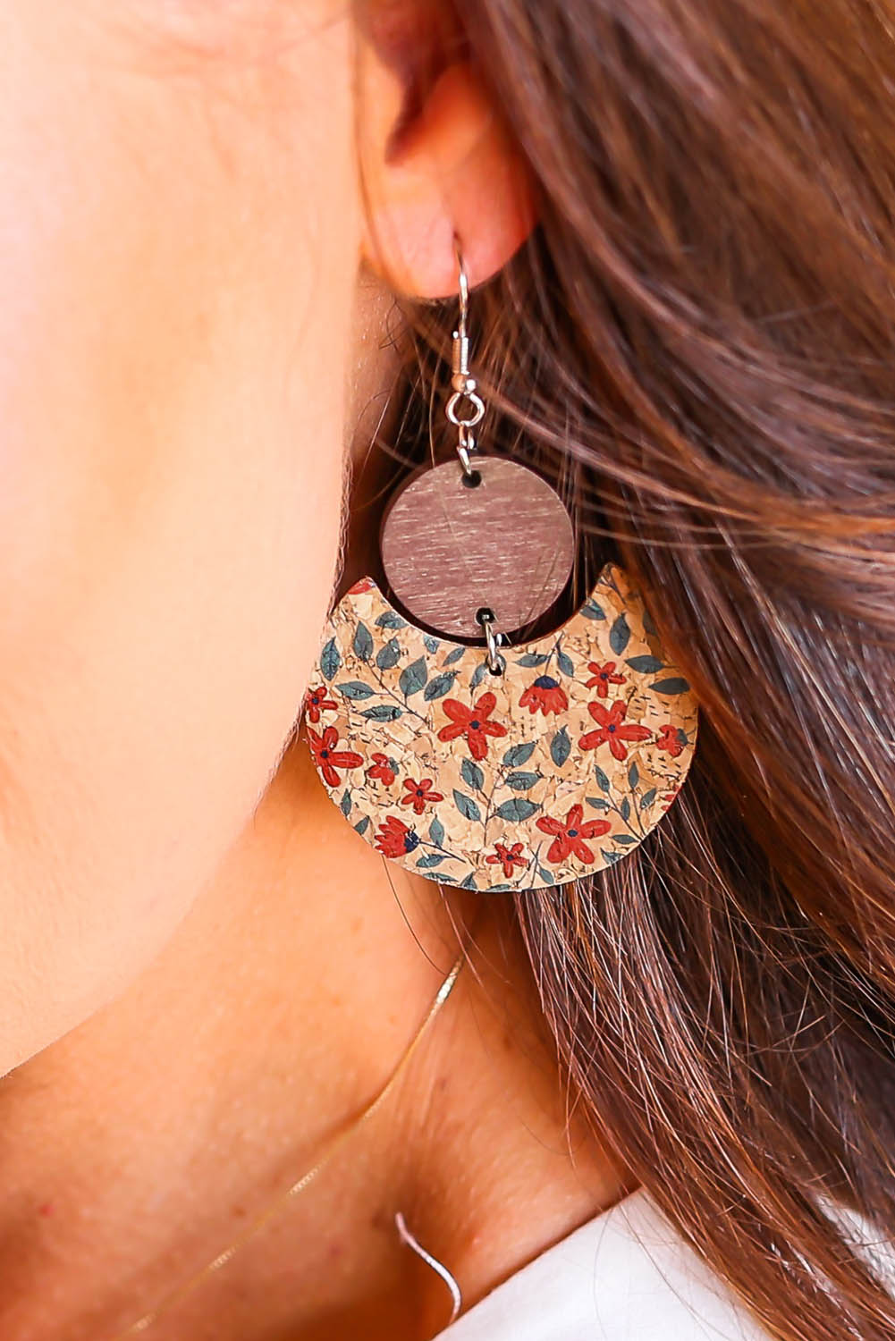 Multicolor Vintage Floral Print Geometric Wood Earrings - Dixie Hike & Style