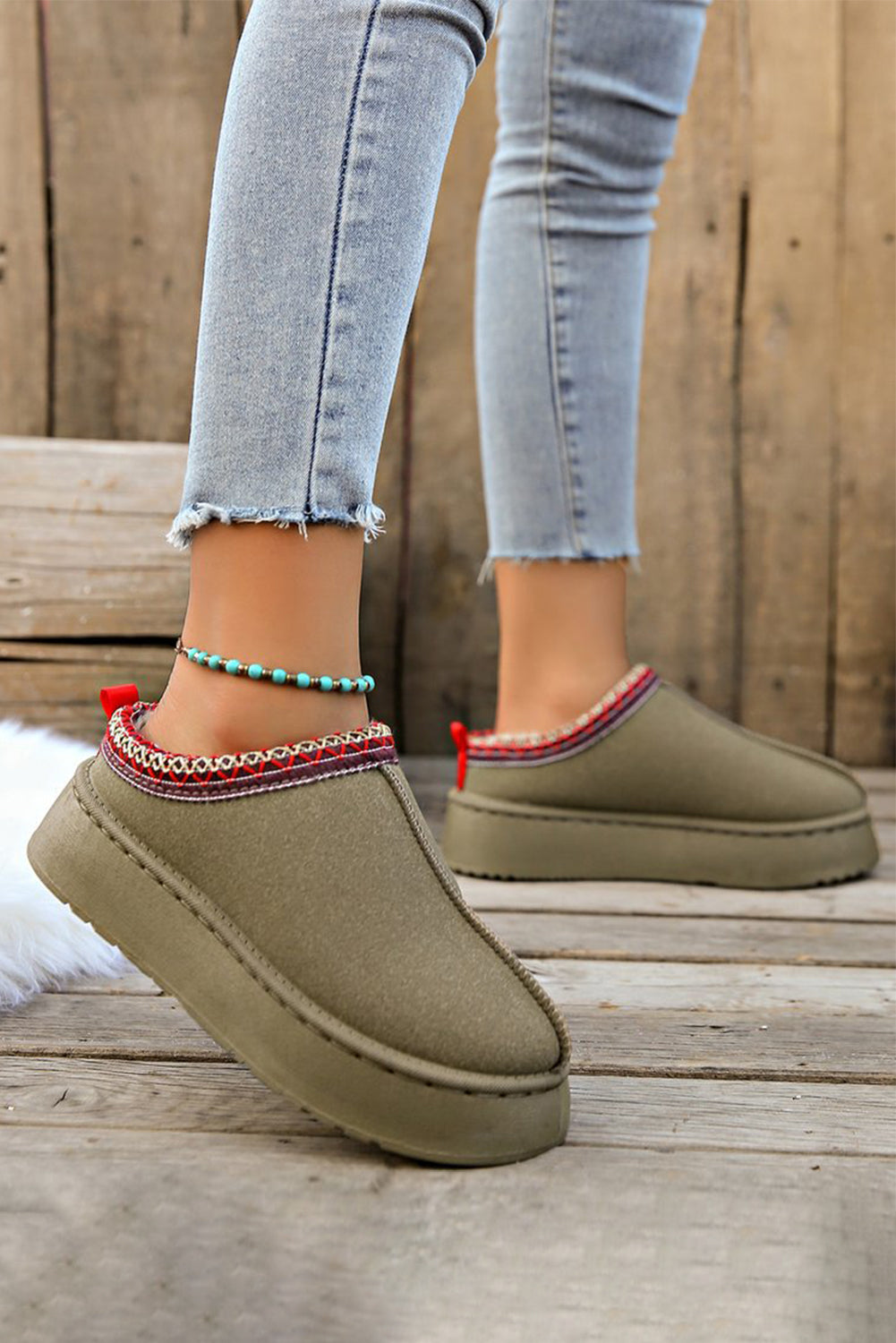 Sage Green Suede Contrast Print Plush Lined Snow Boots - Dixie Hike & Style