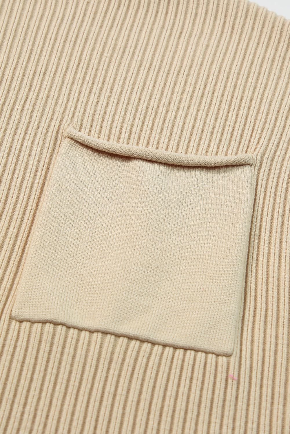 Oatmeal Patch Pocket Ribbed Knit Short Sleeve Sweater - Dixie Hike & Style