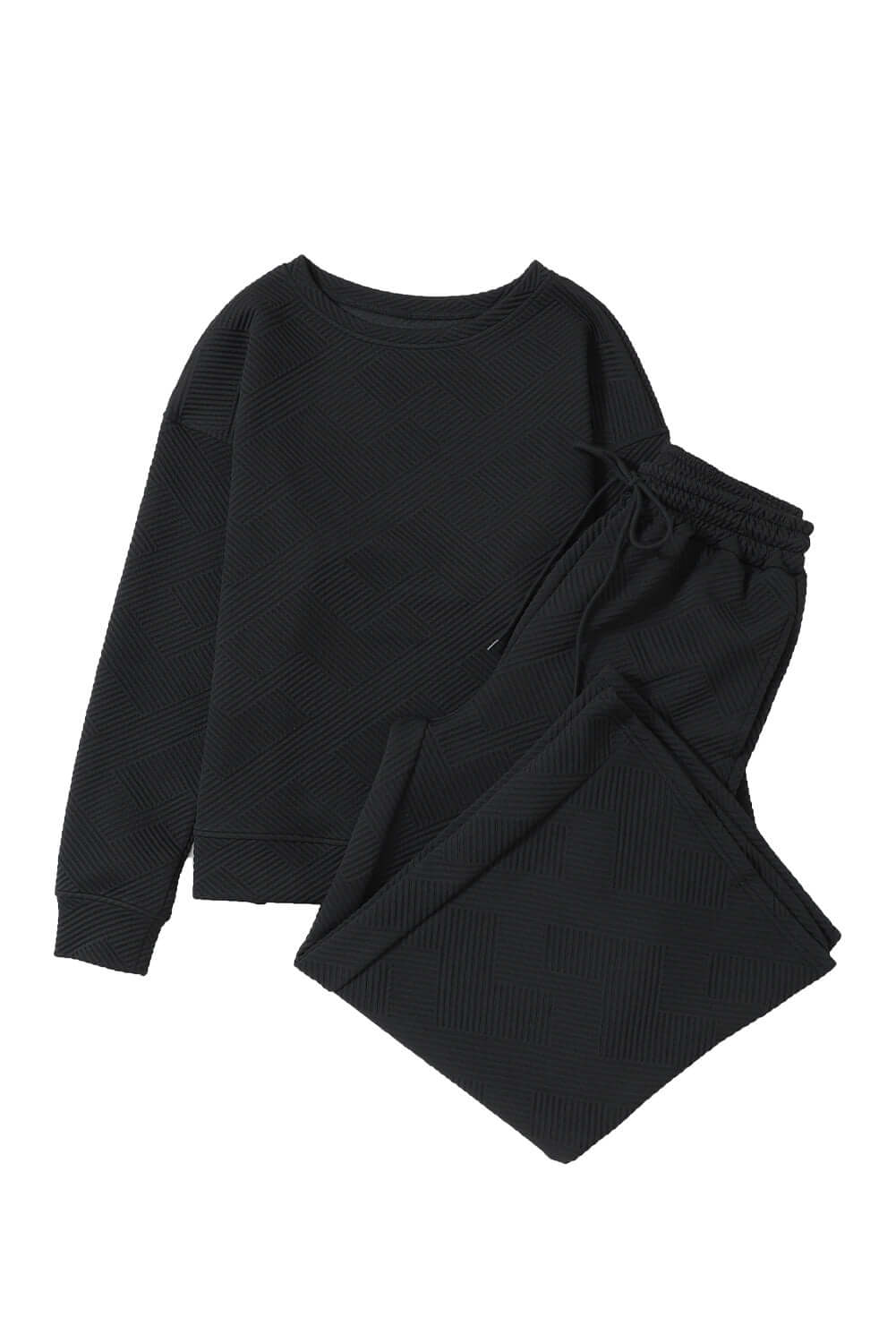 Black Ultra Loose Textured 2pcs Slouchy Outfit - Dixie Hike & Style