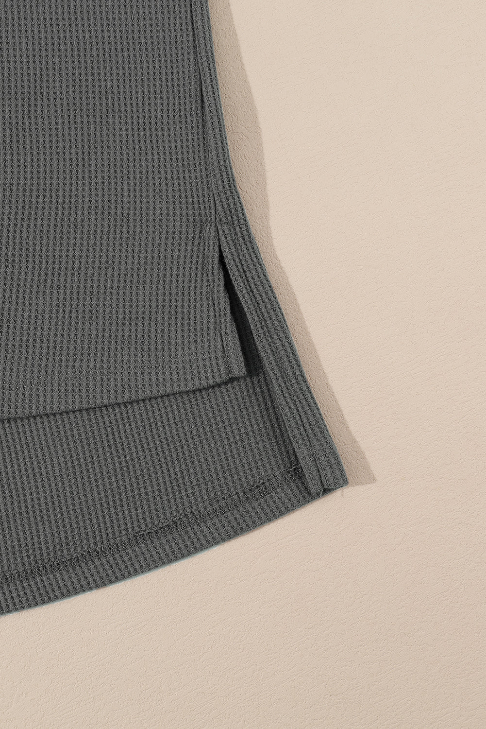 Gray Exposed Seam Patchwork Bubble Sleeve Waffle Knit Top - Dixie Hike & Style