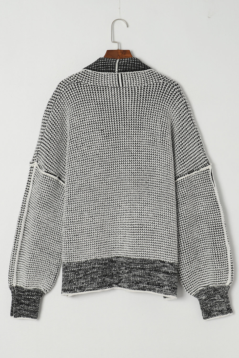 Grey Plaid Contrast Trim Open Front Cardigan - Dixie Hike & Style
