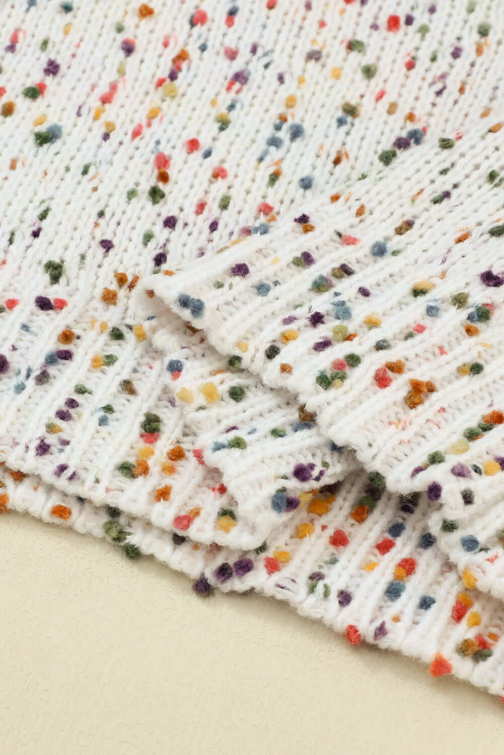 Beige Colorful Dots Cable Knit Crew Neck Sweater - Dixie Hike & Style