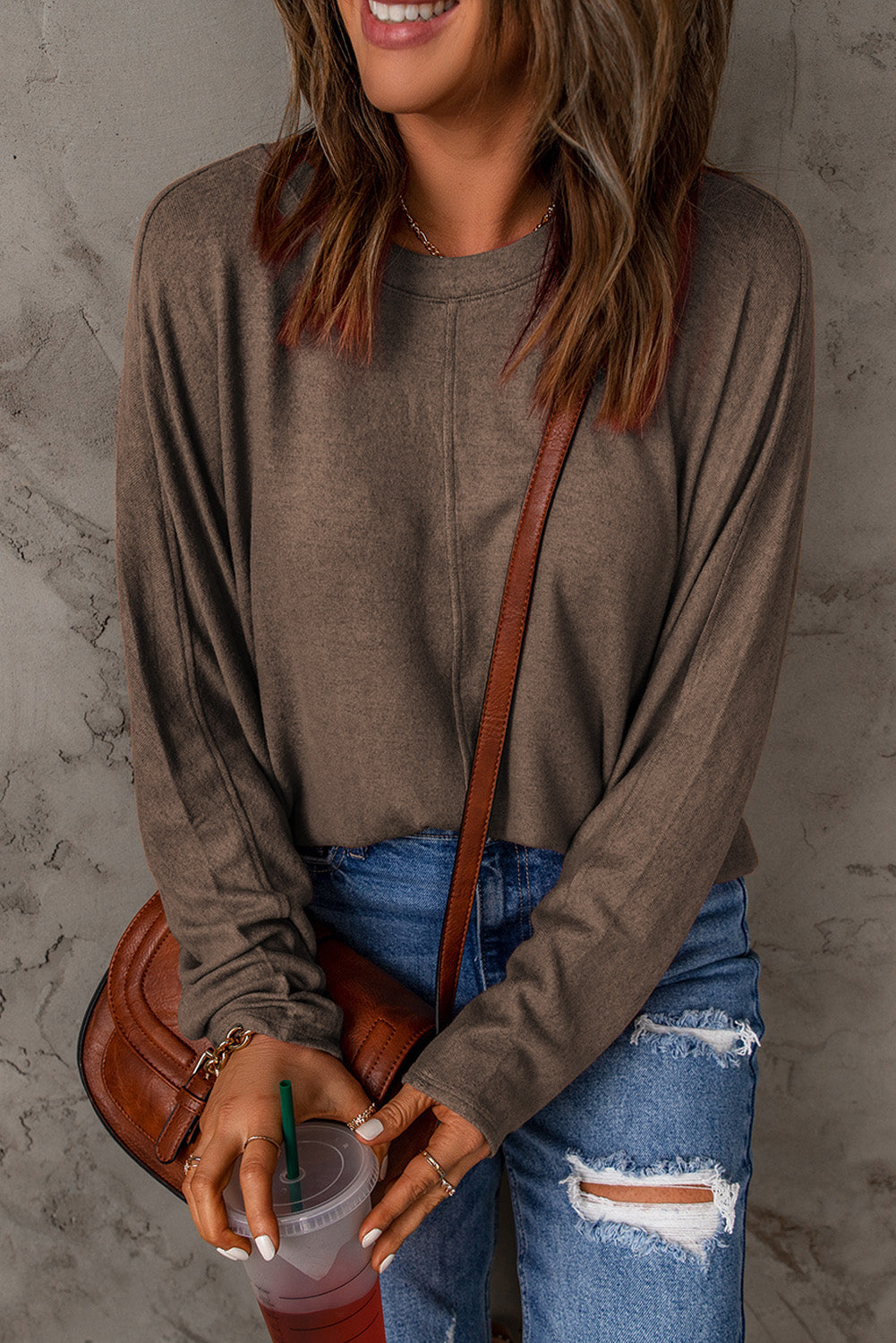 Seam Detail Round Neck Long Sleeve Top - Dixie Hike & Style