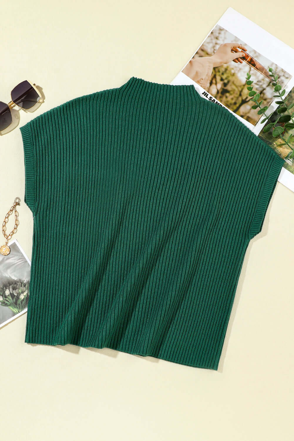 Blackish Green Patch Pocket Ribbed Knit Short Sleeve Sweater - Dixie Hike & Style