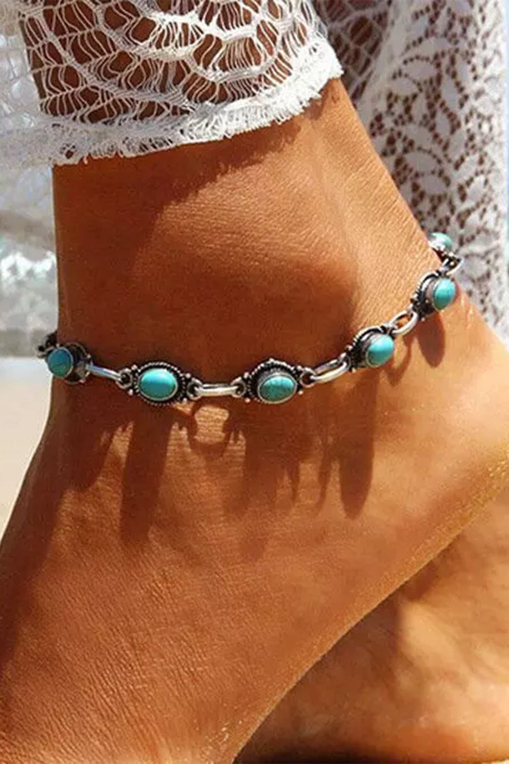Silver Bohemian Turquoise Casual Anklet - Dixie Hike & Style