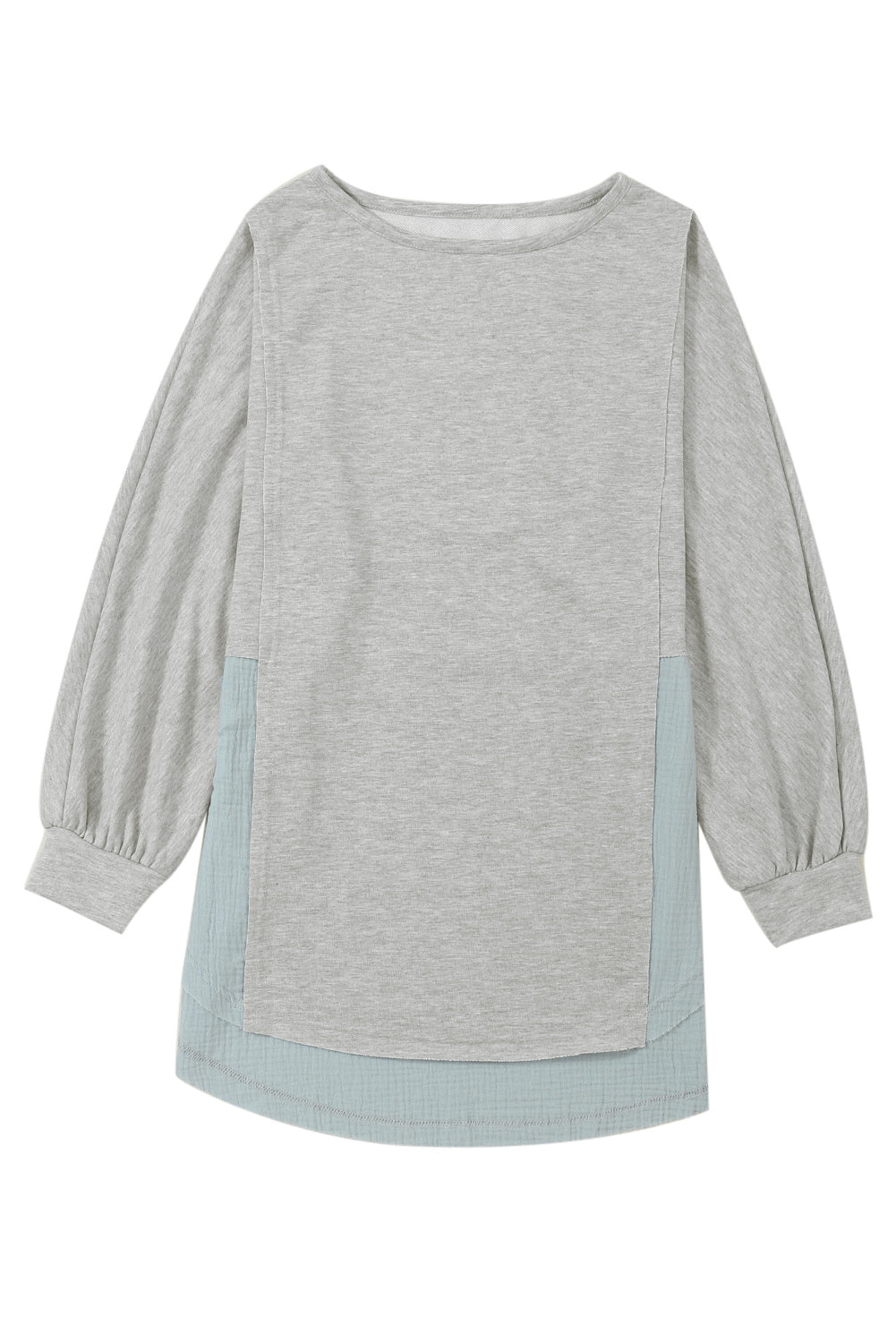 Grey Crinkle Splicing Raw Hem High Low Oversized Blouse - Dixie Hike & Style