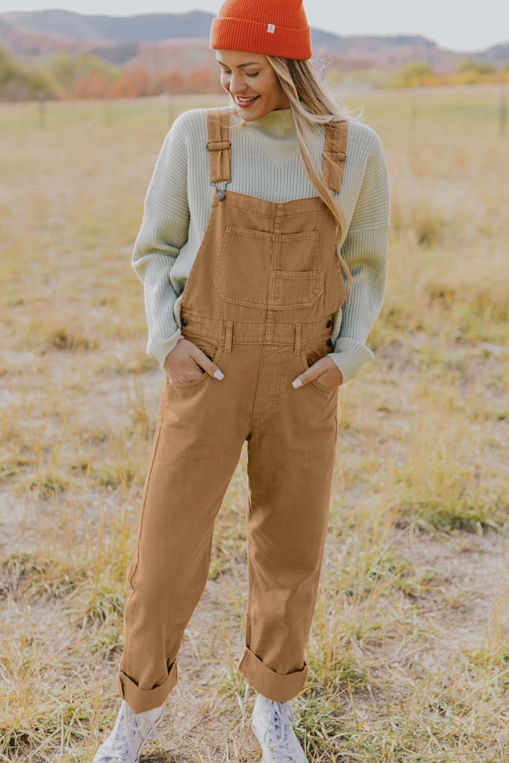 Khaki Vintage Multi Pockets Buckle Strap Cargo Denim Overalls - Dixie Hike & Style