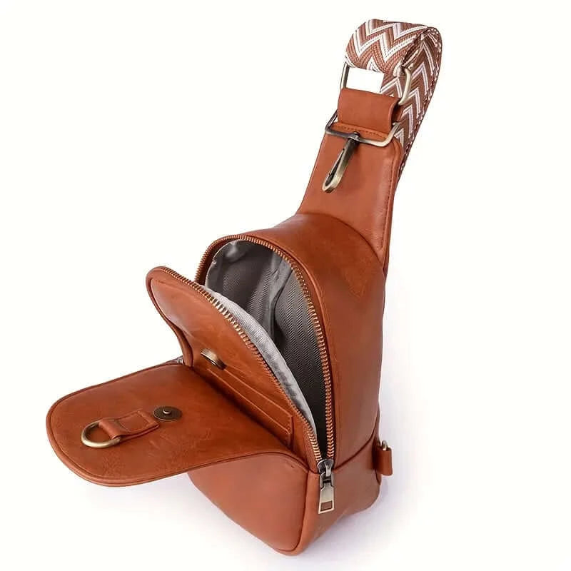 BohoVibe PU Leather Sling Bag with Wide Guitar Strap - Dixie Hike & Style