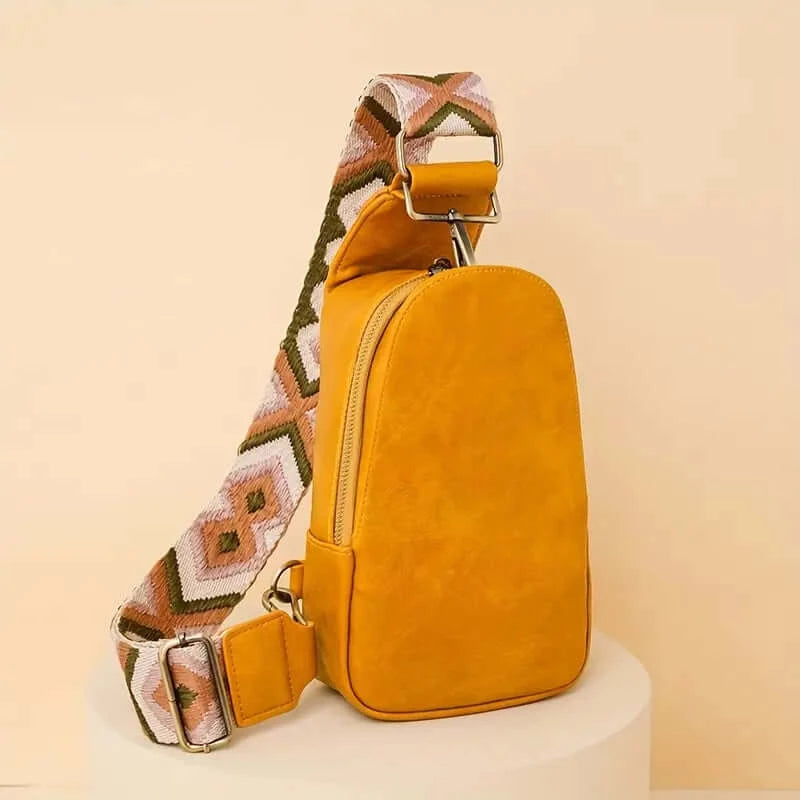 BohoVibe PU Leather Sling Bag with Wide Guitar Strap - Dixie Hike & Style