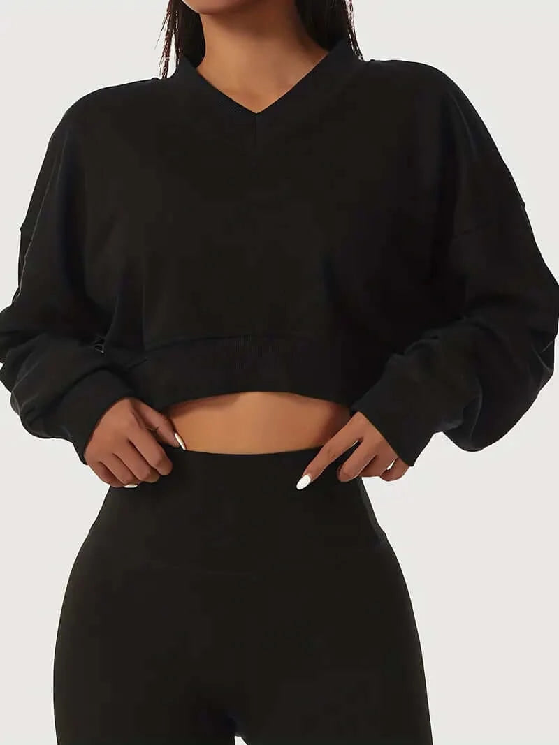 CozyElegance V-Neck Crop Top - Dixie Hike & Style