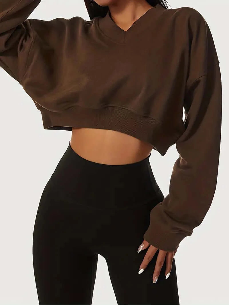 CozyElegance V-Neck Crop Top - Dixie Hike & Style