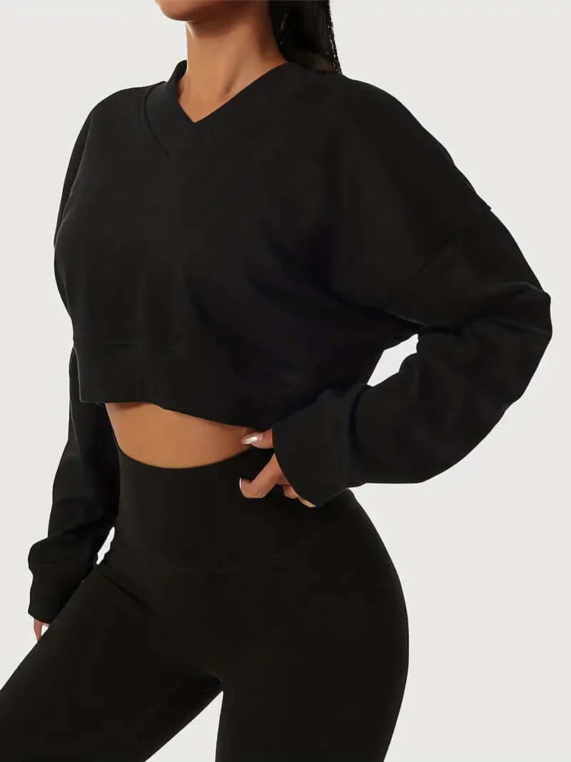CozyElegance V-Neck Crop Top - Dixie Hike & Style