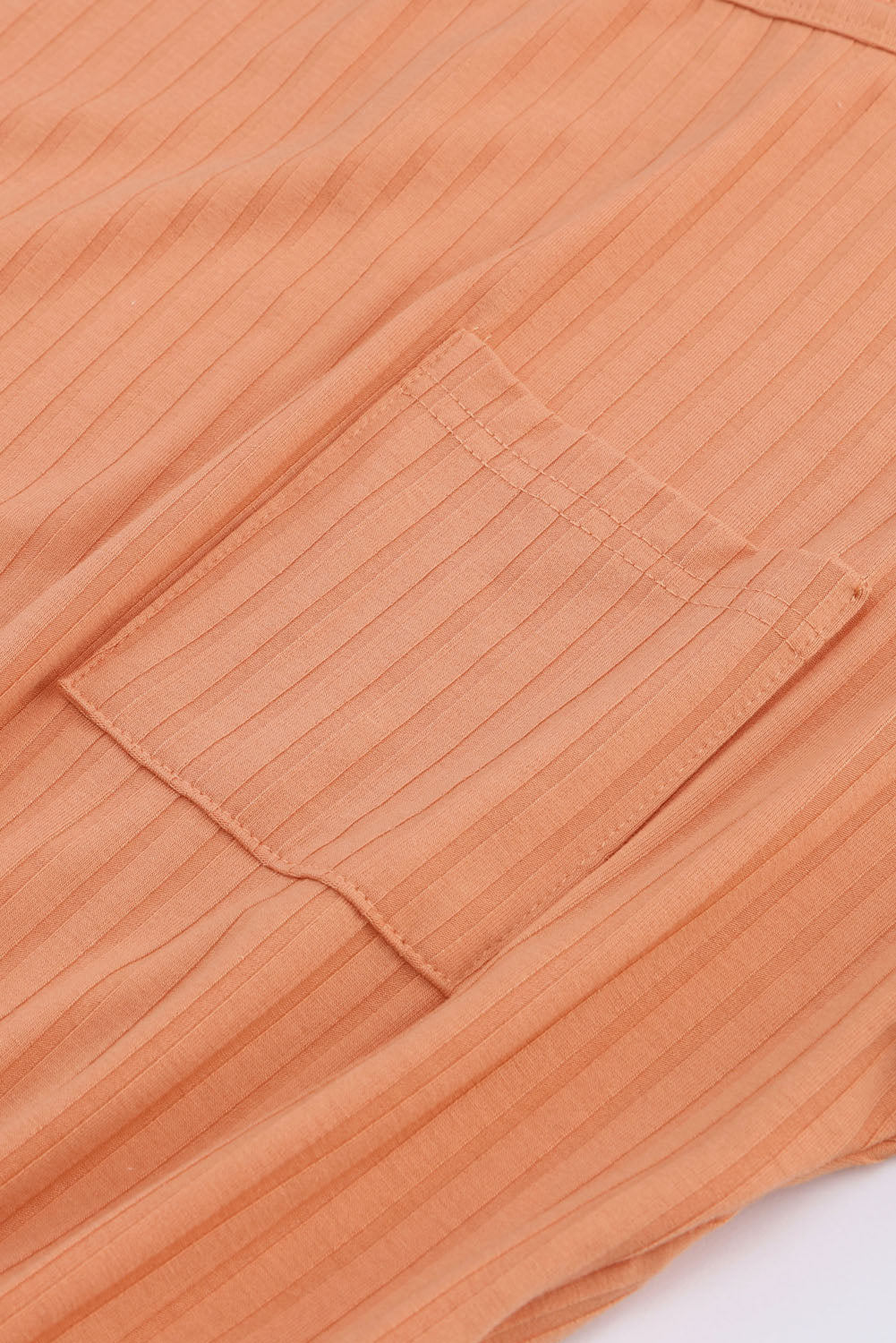 Orange Ribbed Drawstring Waist Long Sleeve Romper - Dixie Hike & Style