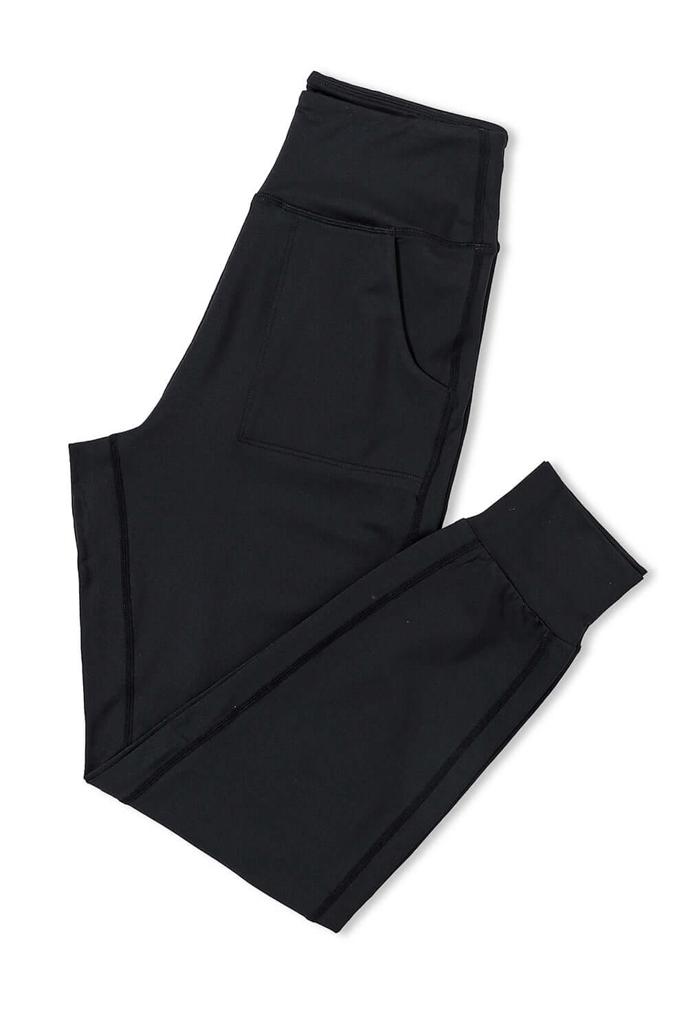 Black Exposed Seam High Waist Pocketed Joggers - Dixie Hike & Style