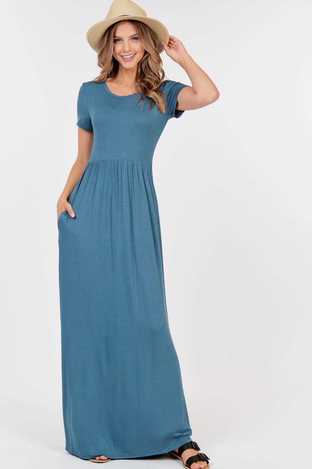 Short Sleeve Maxi Dress W Empire Waist