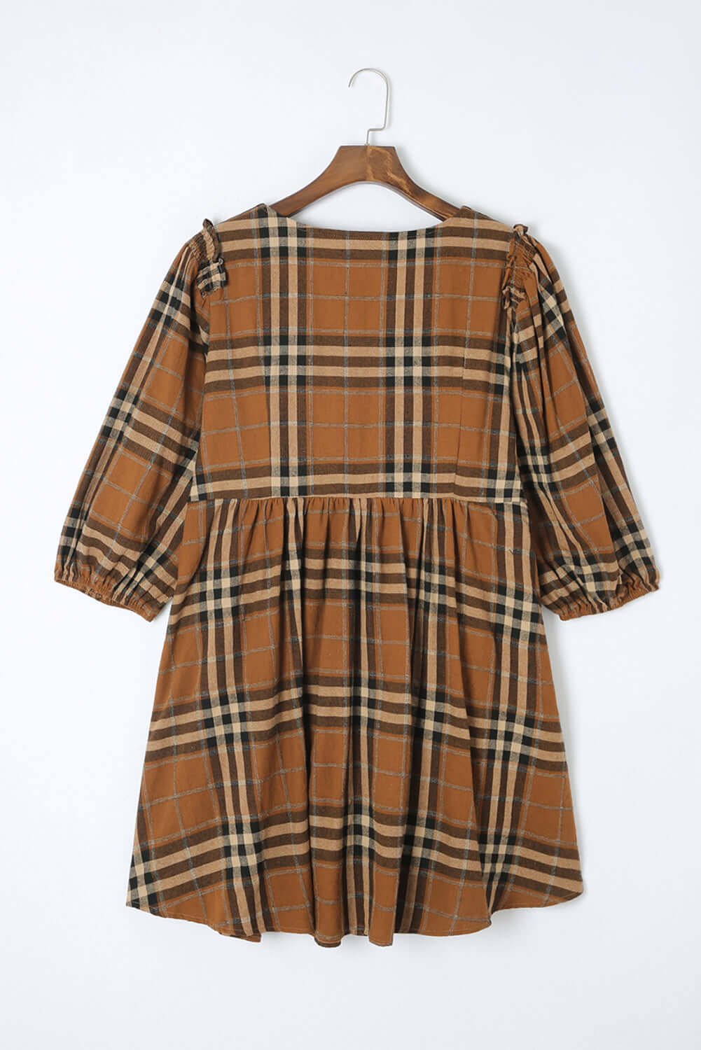 Brown Plaid Pattern Empire Waist Babydoll Dress - Dixie Hike & Style