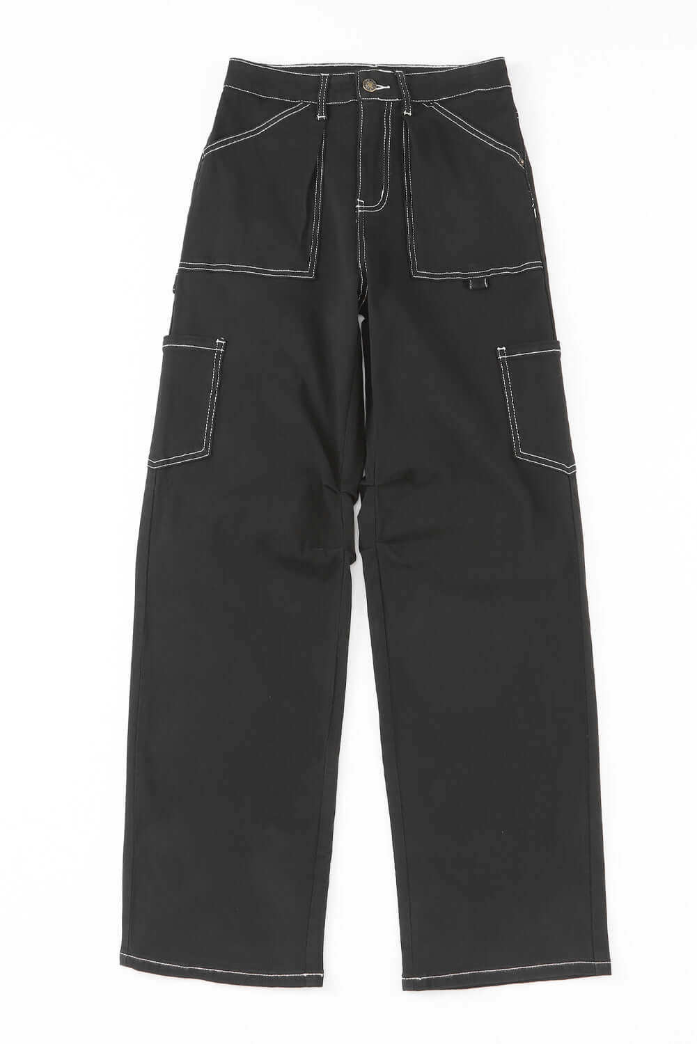 Black High Waist Straight Leg Cargo Pants with Pockets - Dixie Hike & Style