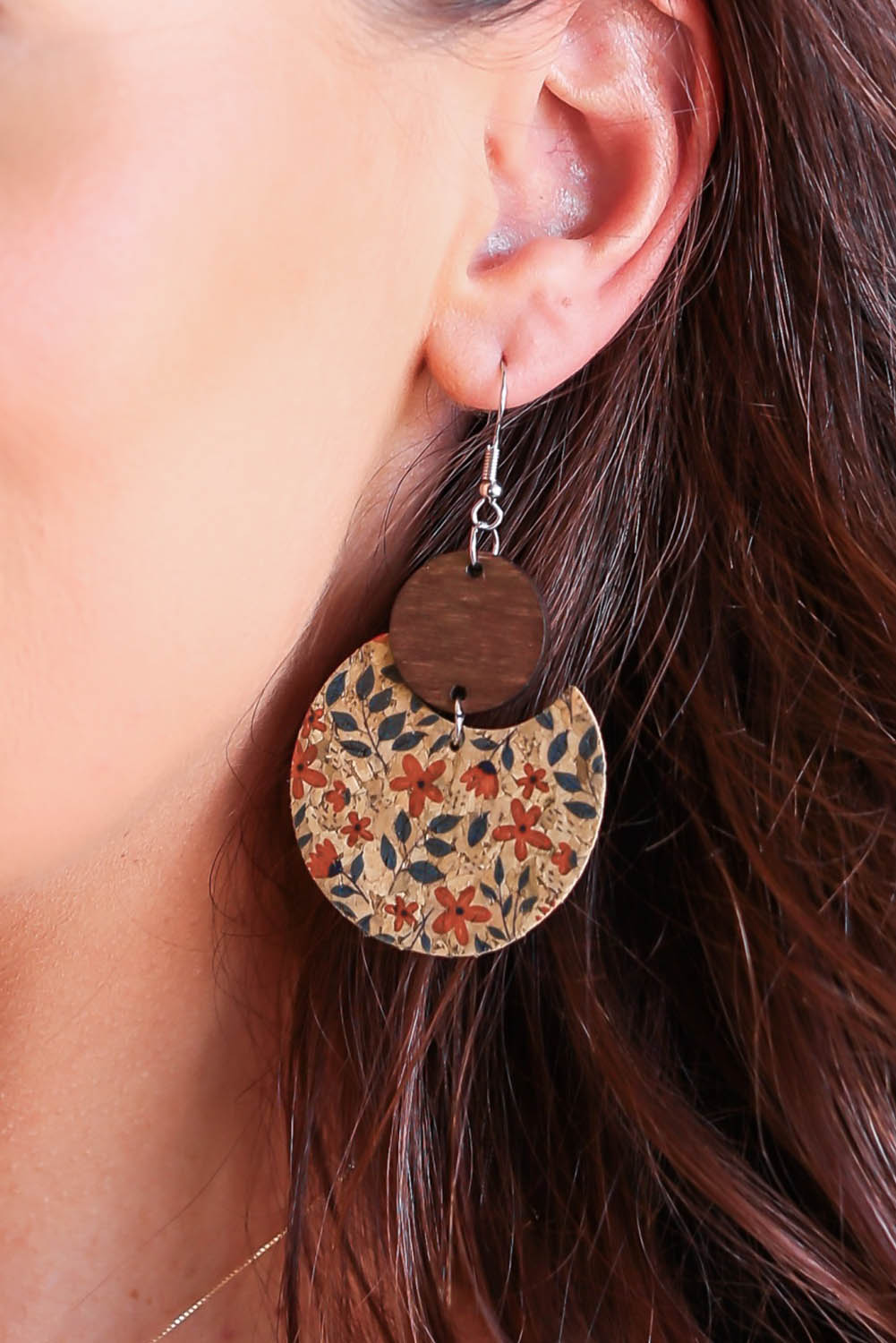 Multicolor Vintage Floral Print Geometric Wood Earrings - Dixie Hike & Style