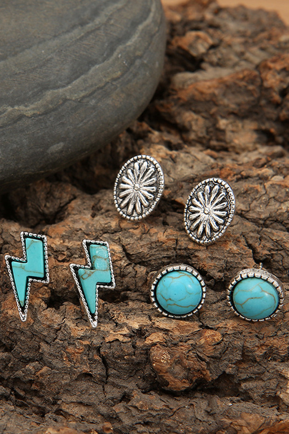 Green Three-piece Turquoise Stud Earrings Set - Dixie Hike & Style
