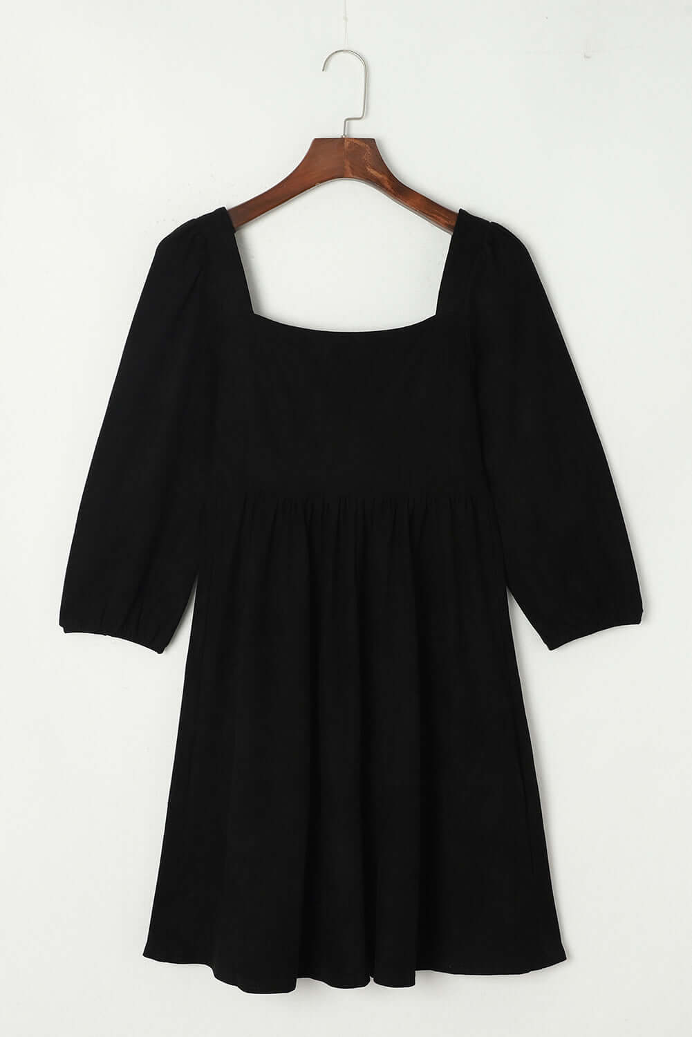 Black Suede Square Neck Puff Sleeve Dress - Dixie Hike & Style