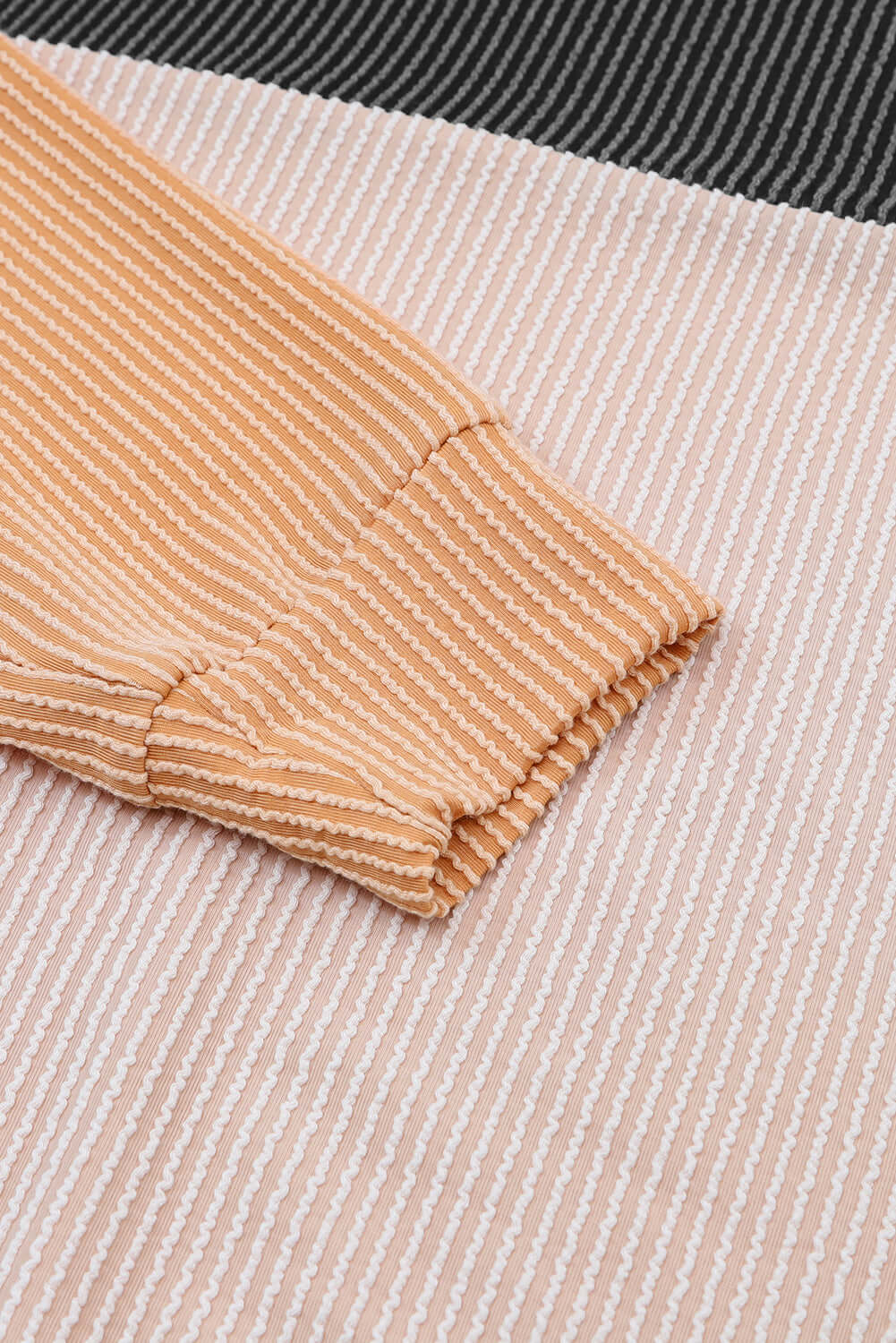 Black Color Block Long Sleeve Ribbed Loose Top - Dixie Hike & Style