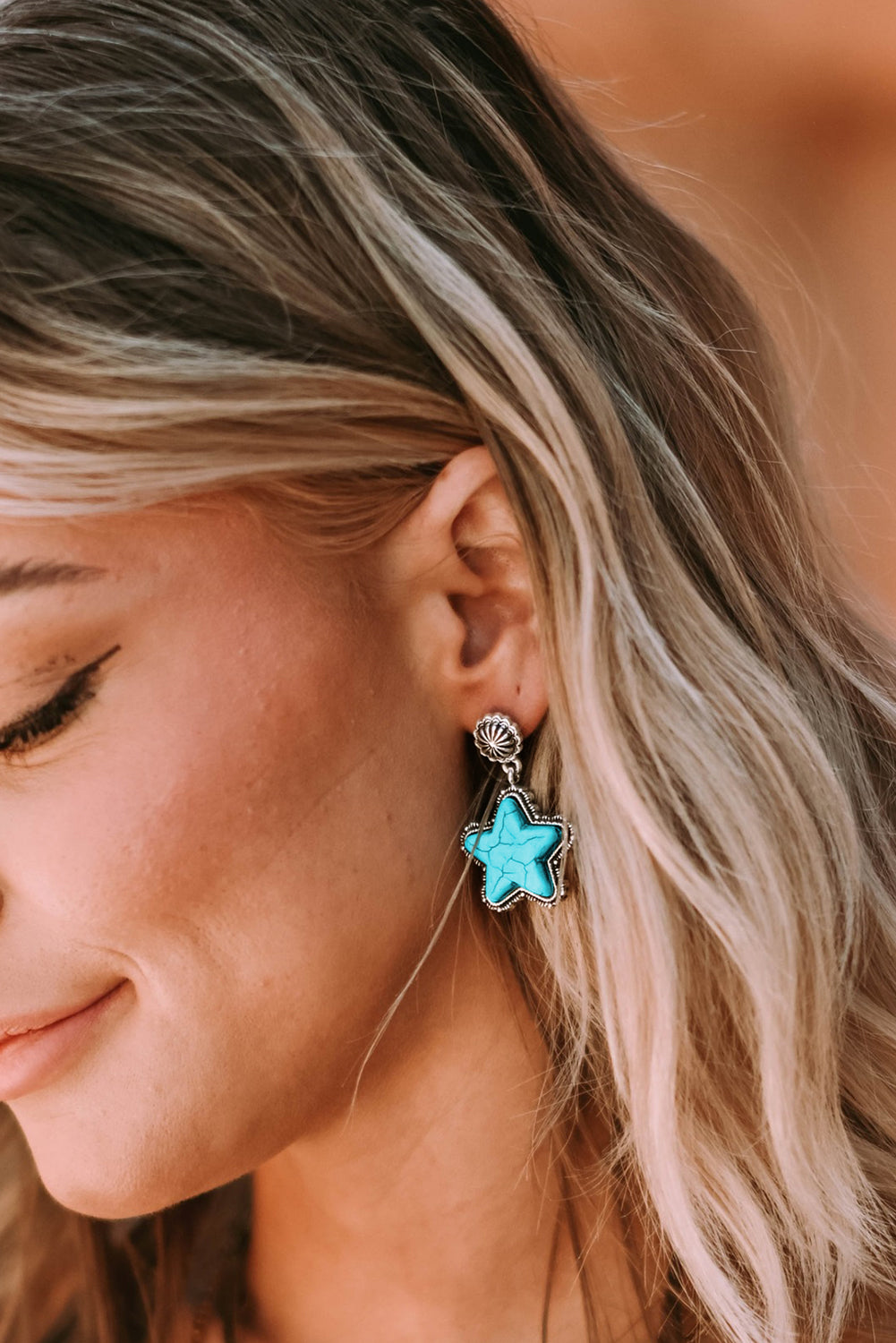 Green Star Dangle Antique Studded Western Earrings - Dixie Hike & Style