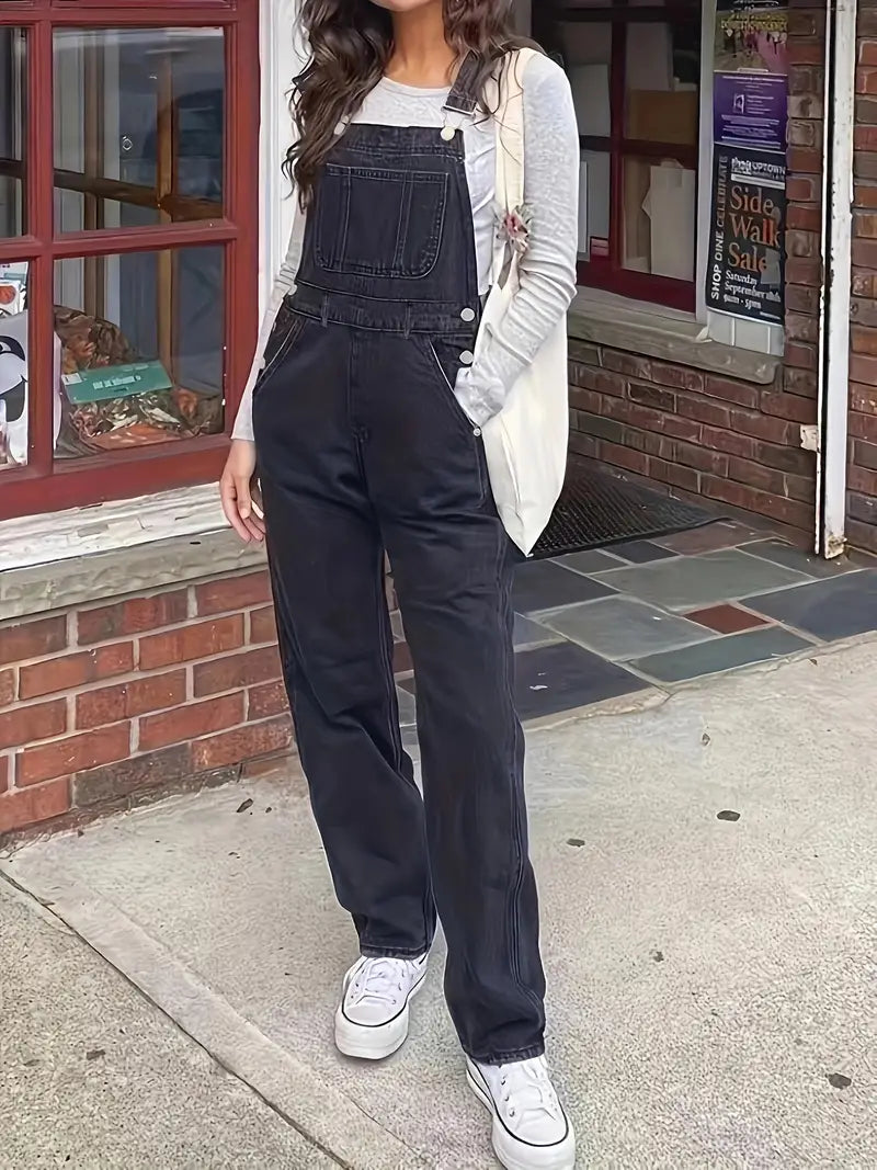 Black Denim Chic Jumpsuit - Women's Straight-Leg Overall - Dixie Hike & Style