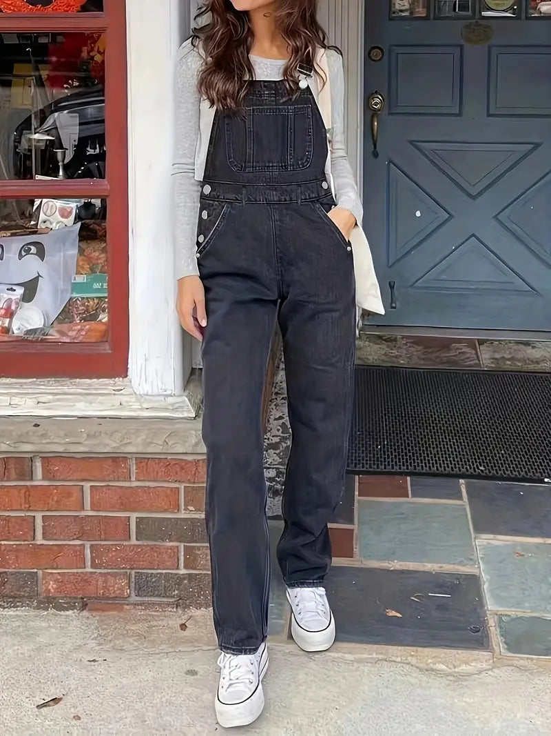 Black Denim Chic Jumpsuit - Women's Straight-Leg Overall - Dixie Hike & Style