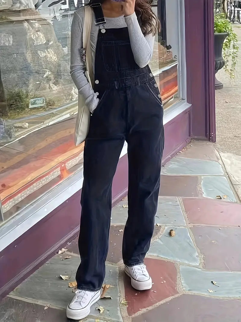 Black Denim Chic Jumpsuit - Women's Straight-Leg Overall - Dixie Hike & Style