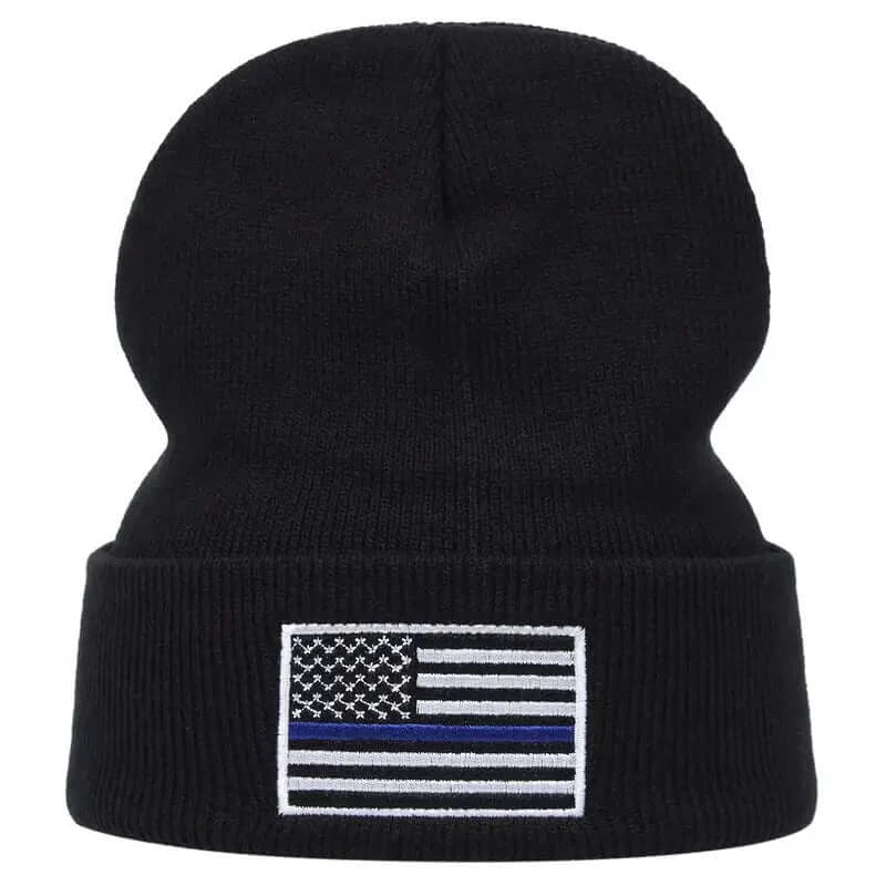 BlueLine Defender Beanie: Unisex Windproof Ski Hat with Blue Line Flag - Dixie Hike & Style