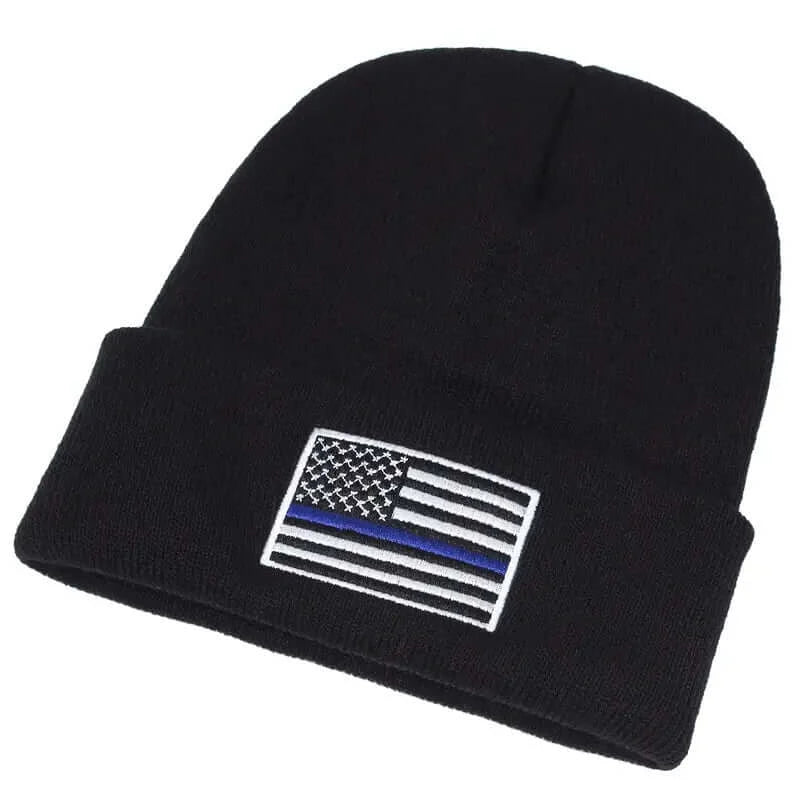 BlueLine Defender Beanie: Unisex Windproof Ski Hat with Blue Line Flag - Dixie Hike & Style