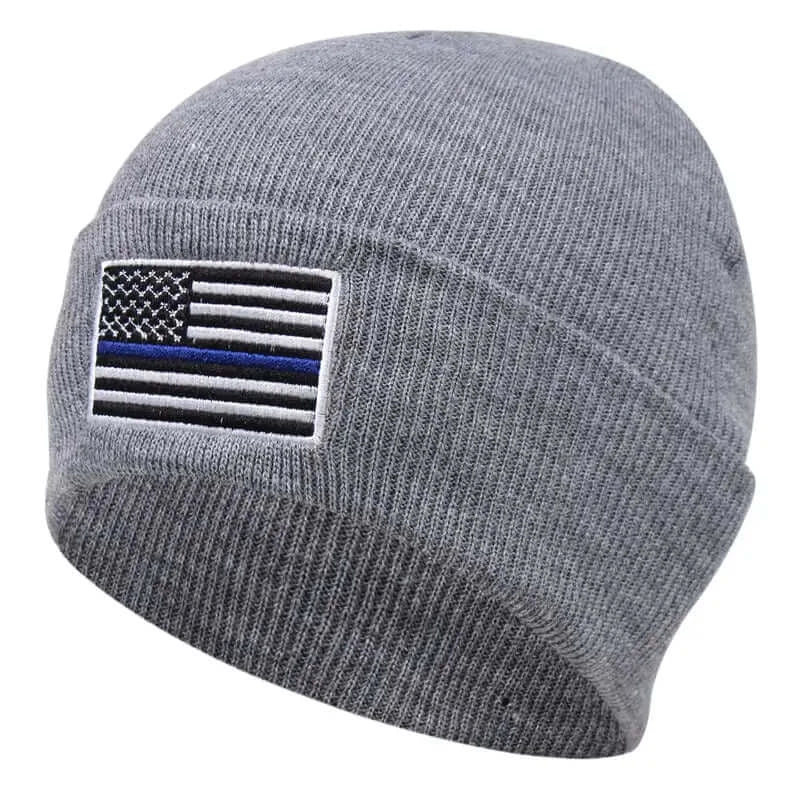 BlueLine Defender Beanie: Unisex Windproof Ski Hat with Blue Line Flag - Dixie Hike & Style
