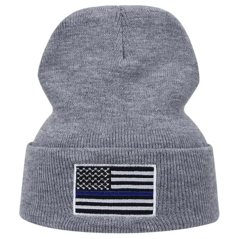 BlueLine Defender Beanie: Unisex Windproof Ski Hat with Blue Line Flag - Dixie Hike & Style