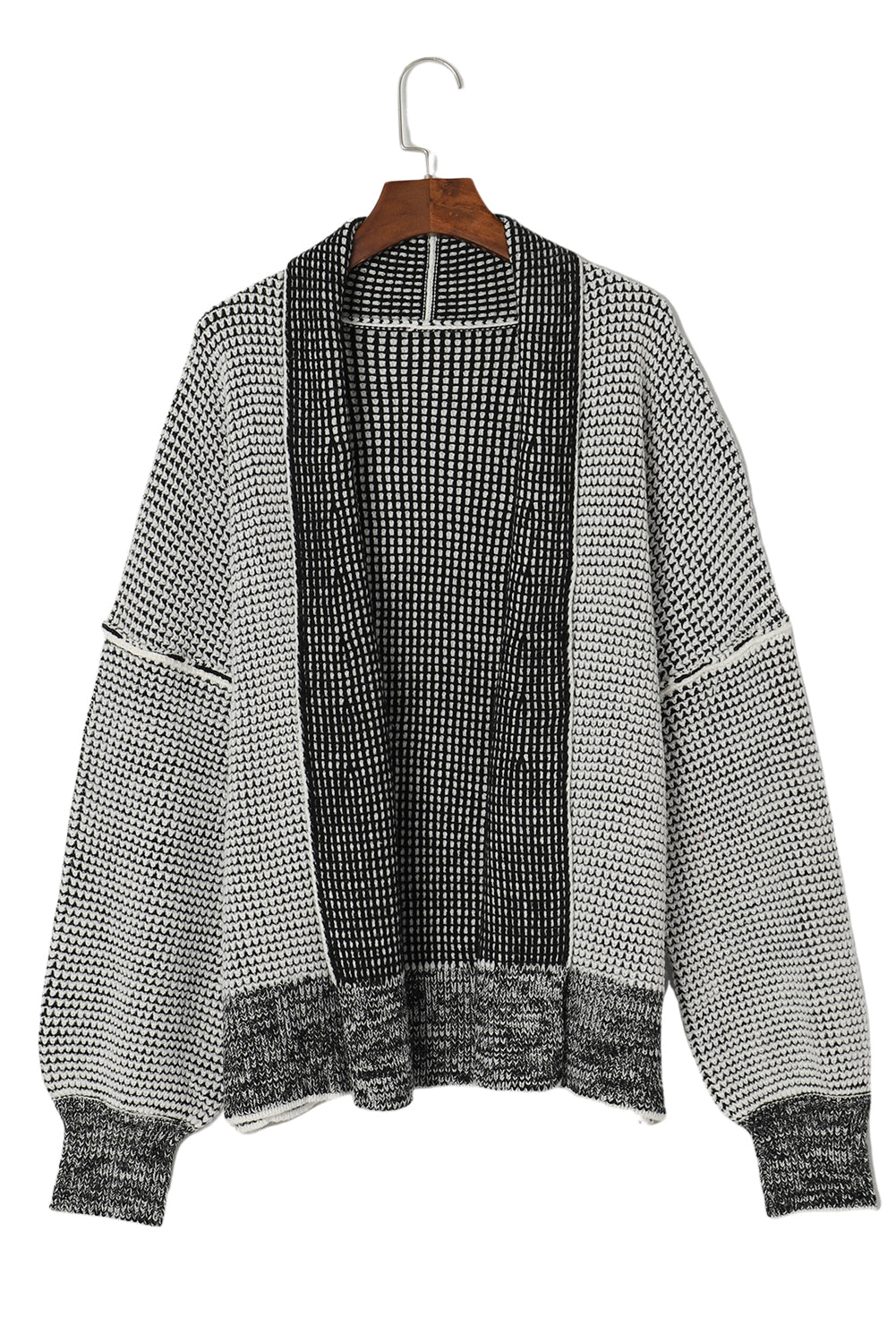 Grey Plaid Contrast Trim Open Front Cardigan - Dixie Hike & Style