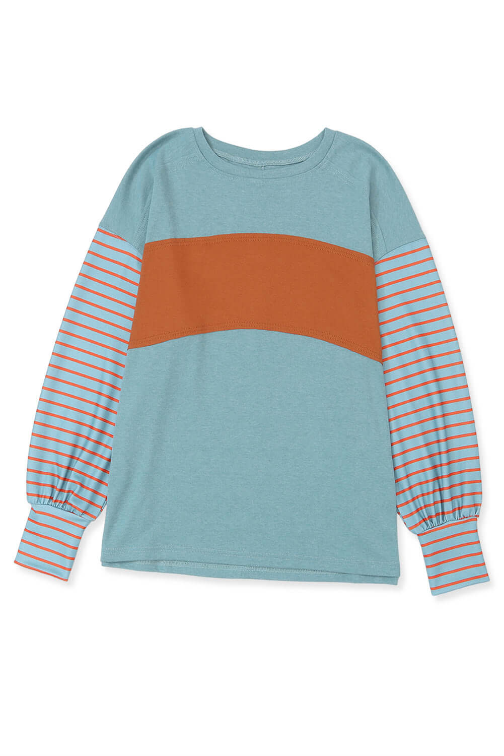 Green Colorblock Striped Bishop Sleeve Top - Dixie Hike & Style