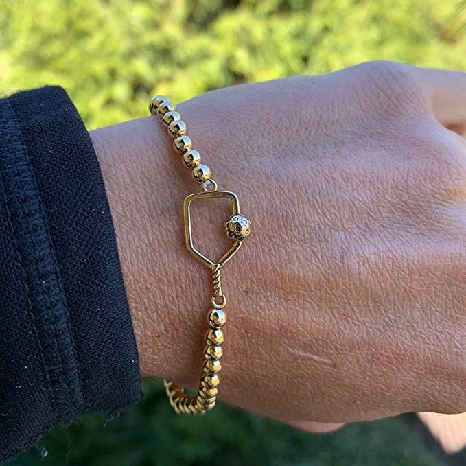 Pickleball Beaded Stretch Bracelet - Gold - Dixie Hike & Style