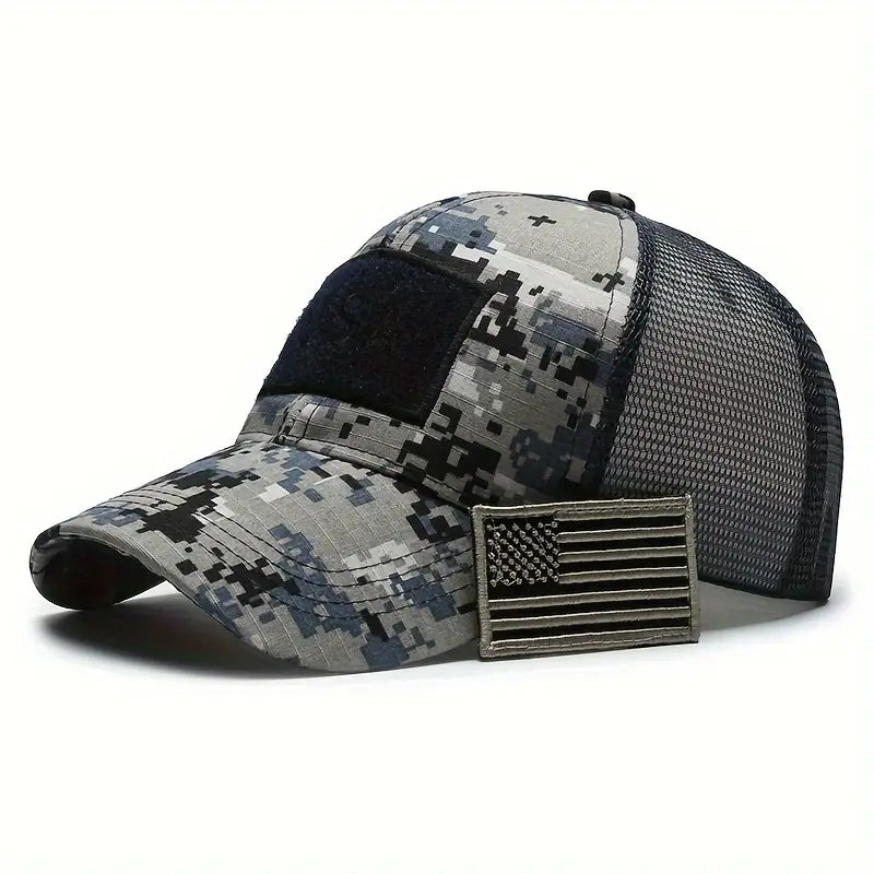 Camouflage Tactical Hat with American Flag Patch - Dixie Hike & Style