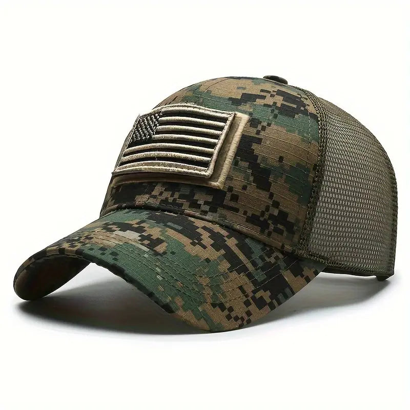 Camouflage Tactical Hat with American Flag Patch - Dixie Hike & Style