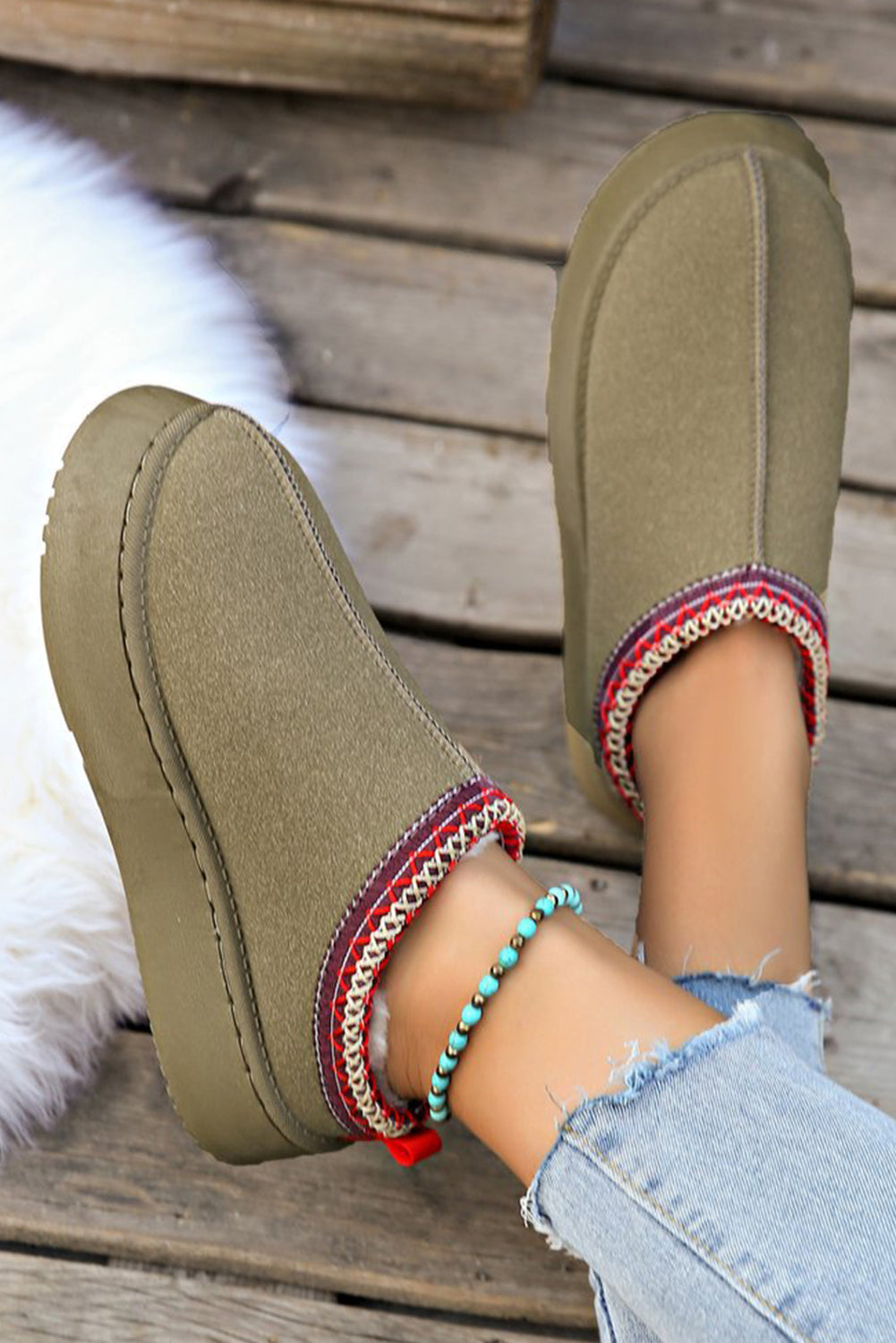 Sage Green Suede Contrast Print Plush Lined Snow Boots - Dixie Hike & Style