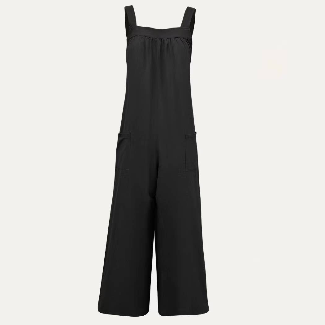 Lay Back Trendy Wide-Leg Open-Back Overall Jumpsuit