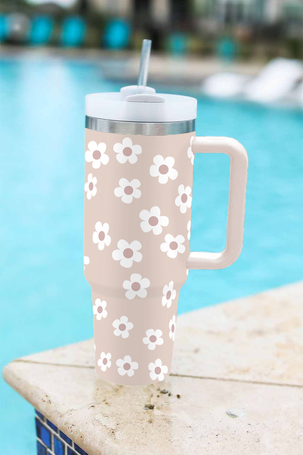 Parchment Floret Print Stainless Tumbler With Lid And Straw - Dixie Hike & Style