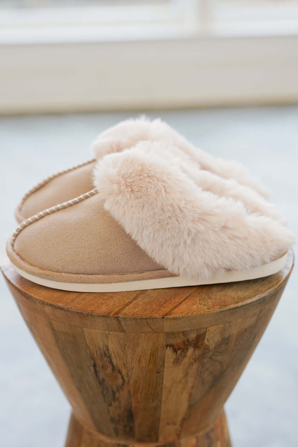 Khaki Cut and Sew Faux Suede Plush Lined Slippers - Dixie Hike & Style