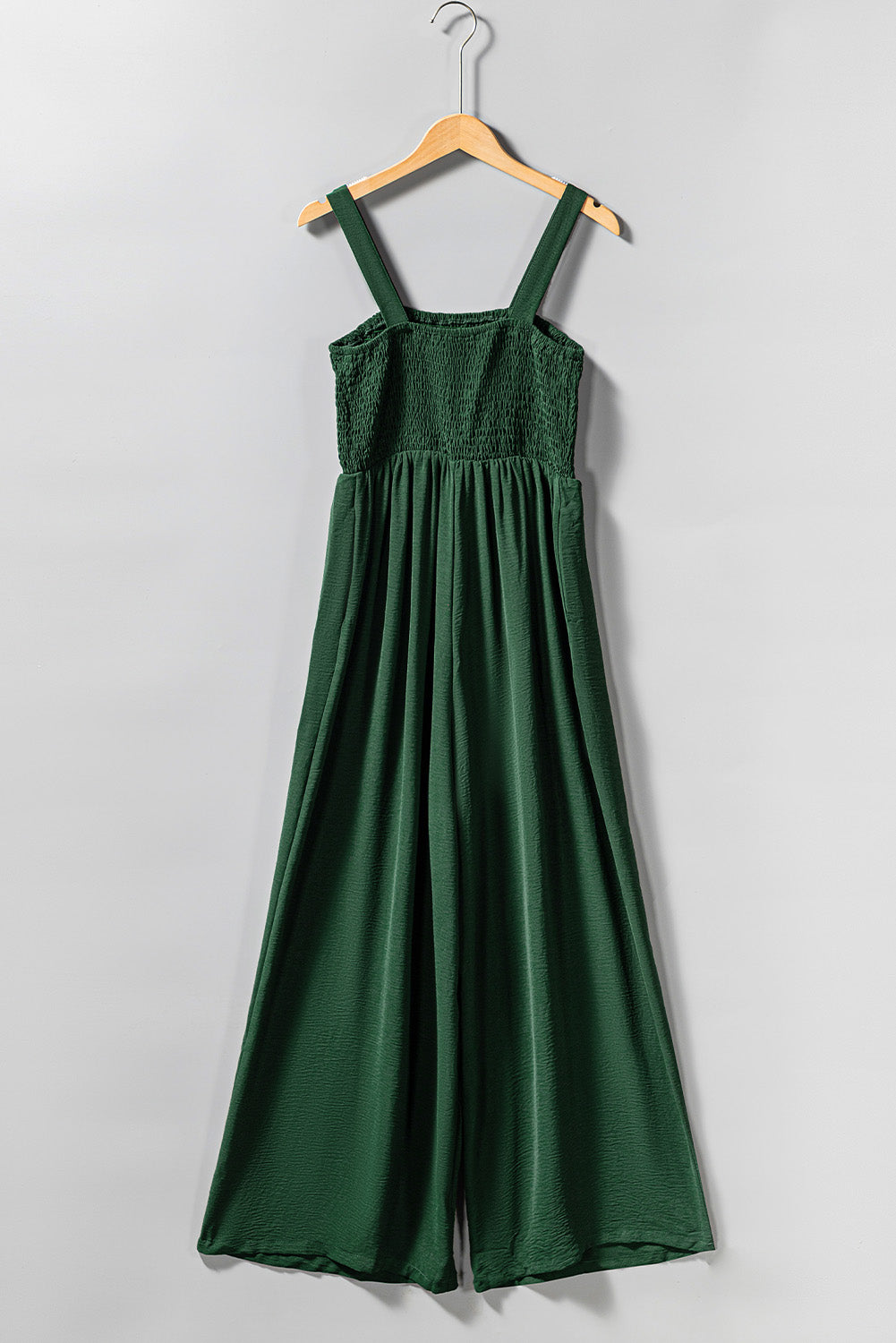 Green Smocked Sleeveless Wide Leg Jumpsuit with Pockets - Dixie Hike & Style