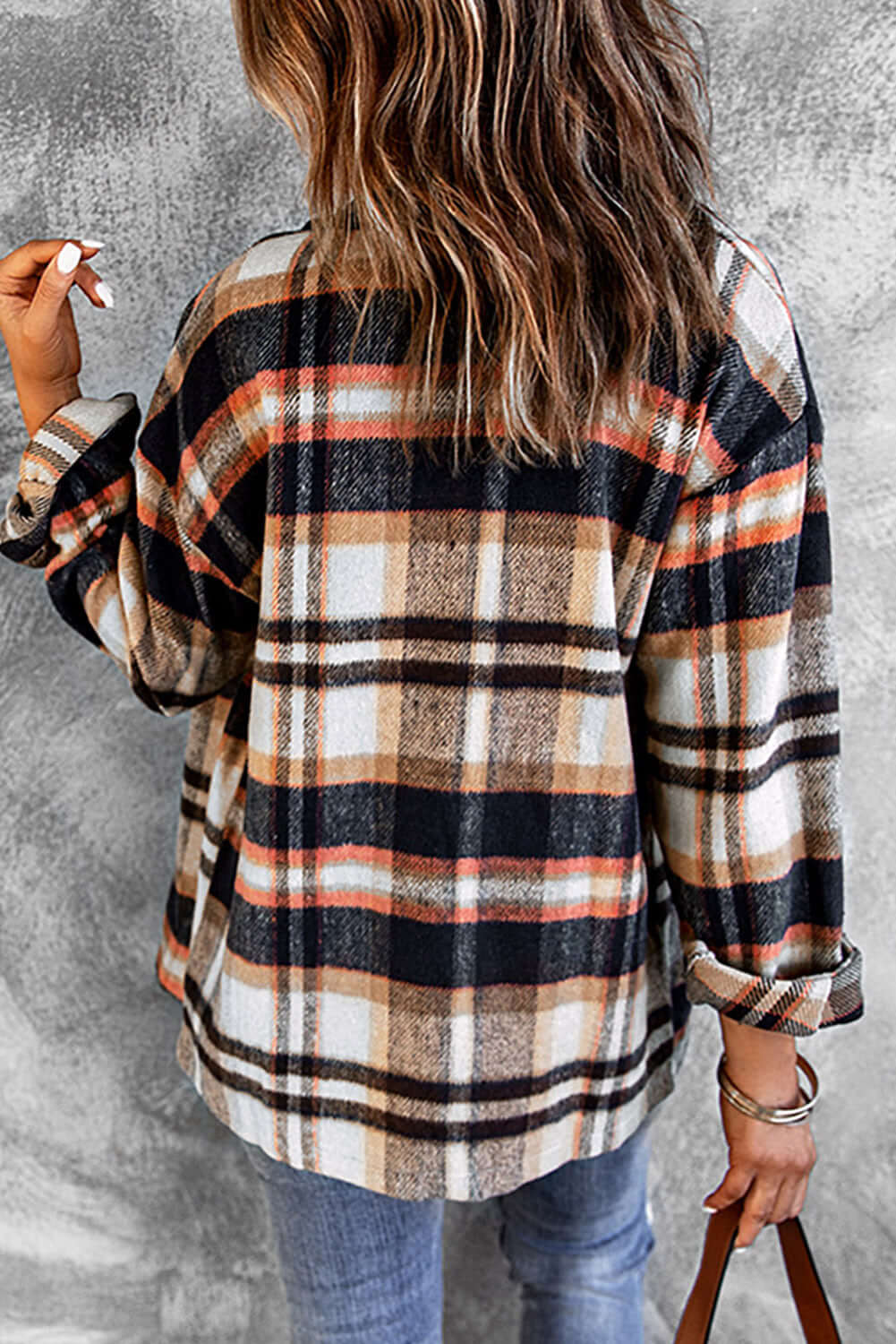 Geometric Plaid Print Pocketed Shacket - Dixie Hike & Style