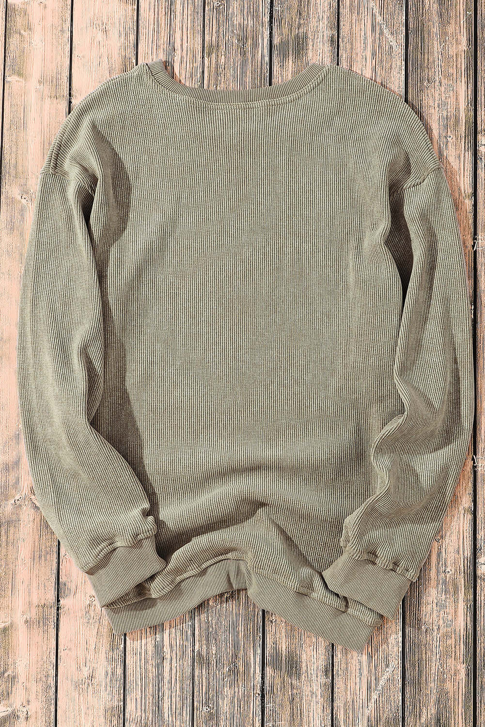 Green Solid Ribbed Knit Round Neck Pullover Sweatshirt - Dixie Hike & Style