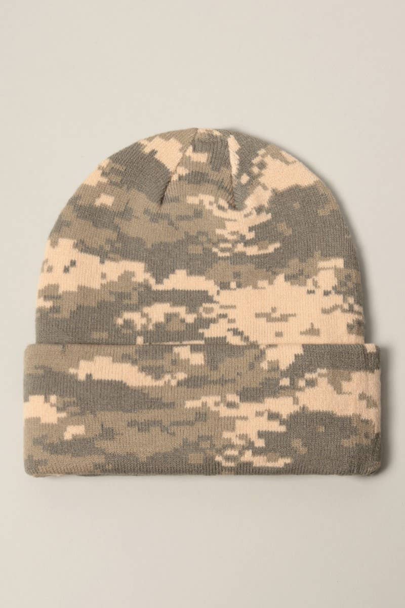 Camo Cuff Knit Cap | Unisex Everyday Wear Beanie