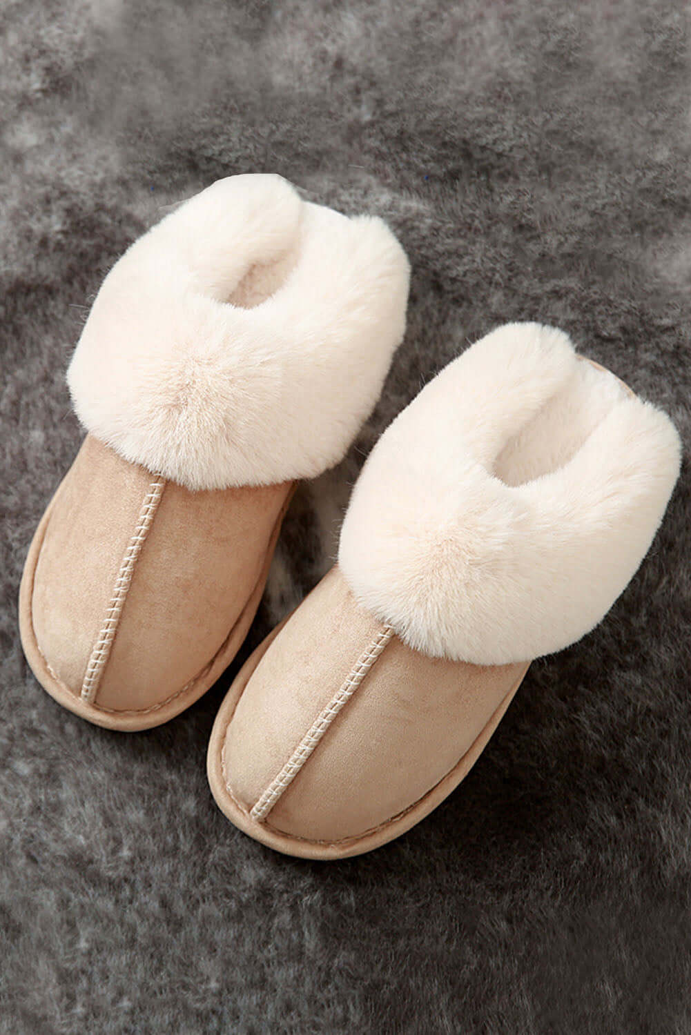 Khaki Cut and Sew Faux Suede Plush Lined Slippers - Dixie Hike & Style