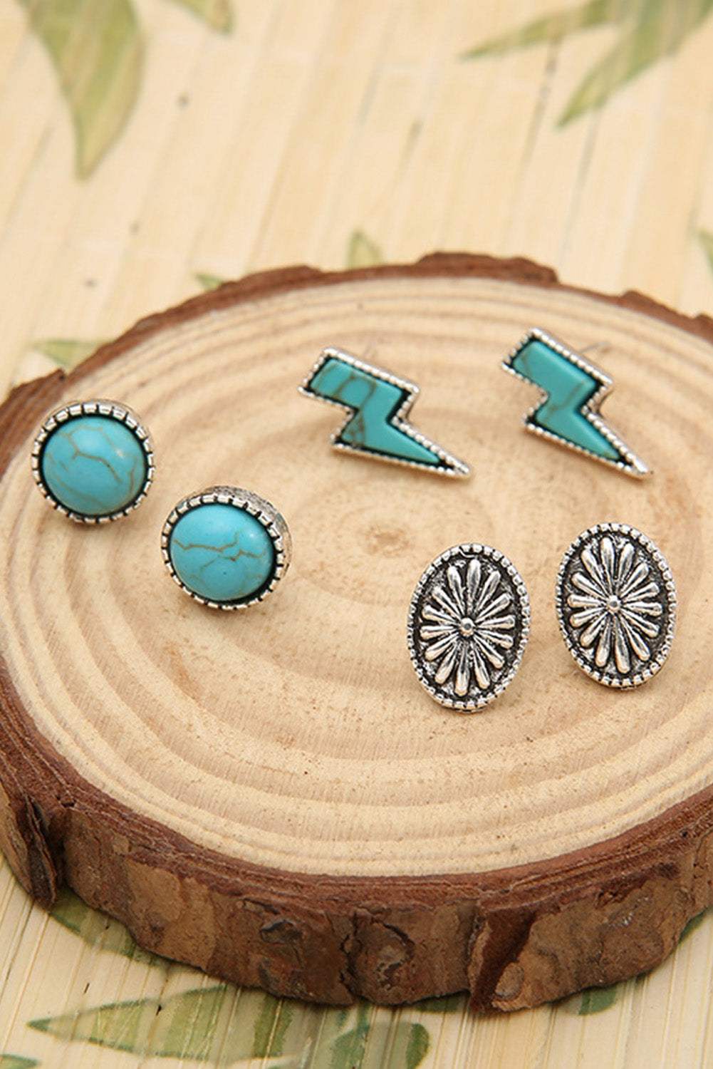 Green Three-piece Turquoise Stud Earrings Set - Dixie Hike & Style
